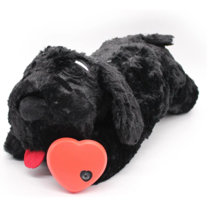 Puppy Heartbeat Stuffed Animal for Dog Heartbeat Toy Sleep Aid for Puppy Essentials Behavioral Training Anxiety Relief Calming Plush Pillow (Black)