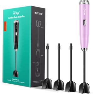 ISTOYO Premium Resin Mixer Handheld Battery Epoxy Mixer Saving Your Wrist Epoxy Resin Mixer Resin Stirrer Resin Resin Molds Silicone Molds DIY Crafts (Pink Included 4 pcs Paddles) IS-JB-JBPK-PRO