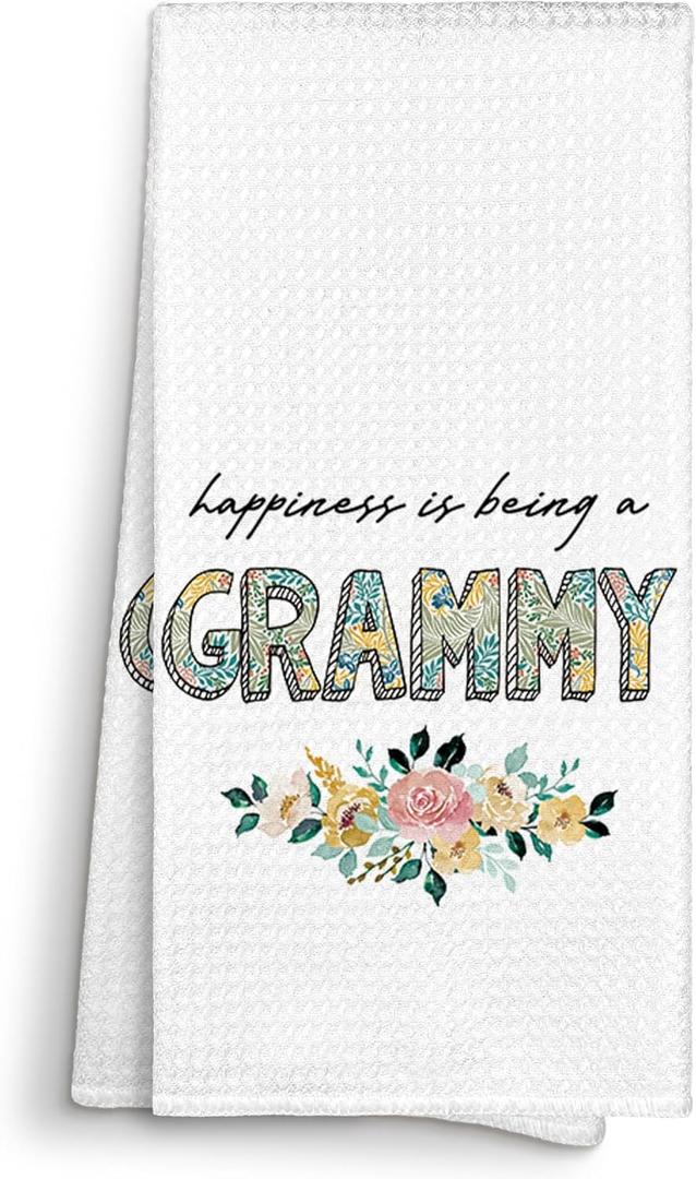 Grammy Gifts Kitchen Towels Decorative 16x24, Happiness is Being a Grammy Dish Towels Cloths Dishcloths Tea Towel Gifts for Grandma Grandmother Bathroom Kitchen Hand Towel Decor