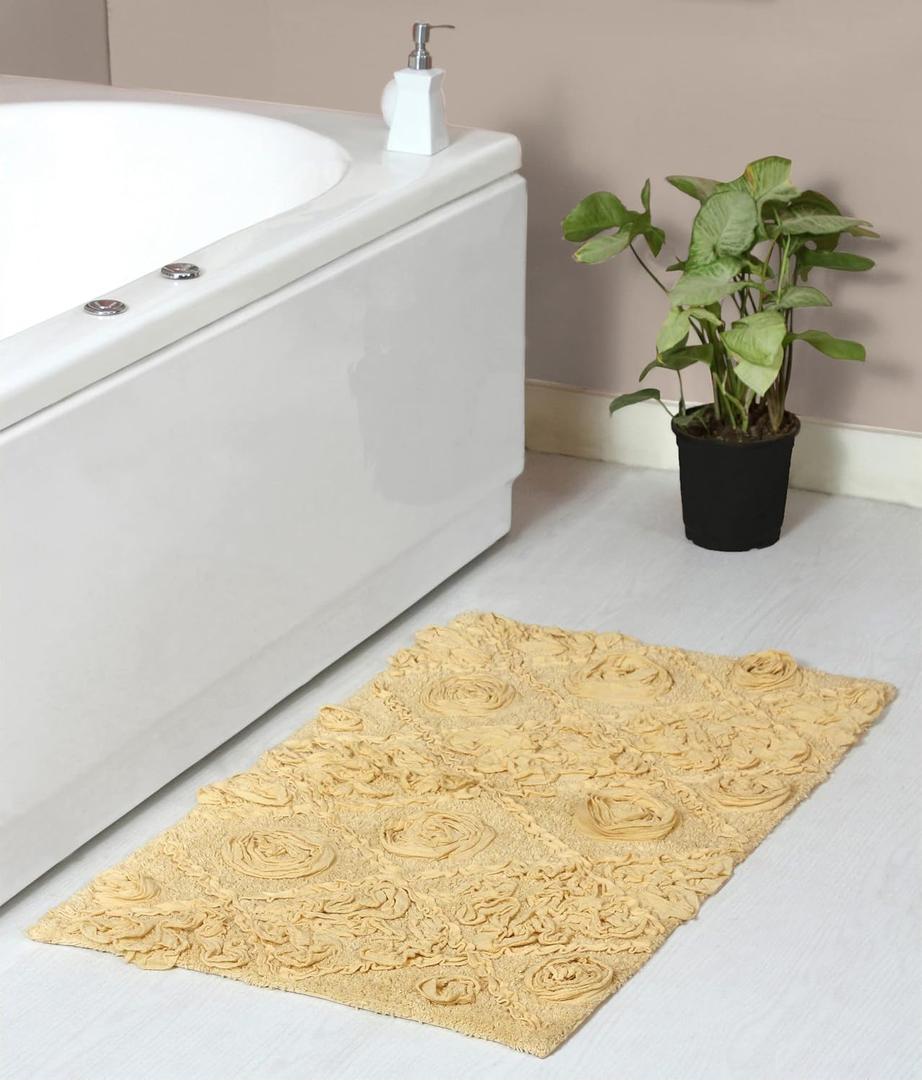 Home Weavers Modesto Bath Rug 100% Cotton Bathroom Rugs Set, Washable Rug, Soft Cotton Extra Soft and Absorbent Bath Rug, Kitchen Mat, Bath Mat Set, Bath Floor Mat Non Slip, 21"x34" Rectangle, Yellow