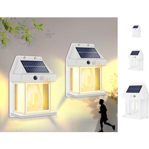 Solar Wall Light, Size+Plus,Outdoor Light lamp Motion Sensor Porch Lights Modes for Patio,Garage,Shed,Barn,Door,Yar,Outside Decorative Waterproot, 2 Pack,-White