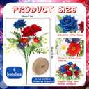 EYNDYN 12 Bundles 4th of July Artificial Rose Patriotic Faux Fake Red White Blue Flowers Bouquet with Ribbon for Independence Day Memorial Day Farmhouse Table Centerpiece Floral Vase Home