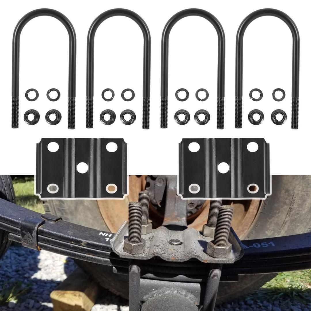 New Trailer U Bolt Kit, Trailer Leaf Spring U Bolts, for 5200-7000lbs 3" Round Axle, 7 Long U-Bolts, 1/2 Diameter, 3 Wide U Bolts-20080