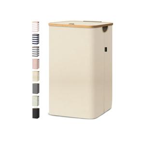 BALEINE Laundry Hamper with Lid, Tall Laundry Baskets with Bamboo Pull Handles, Large Laundry Bin with Internal Support (26 Gal/100L, Beige)
