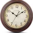 Bernhard Products Vintage Wall Clock Silent Non Ticking - 12 Inch Quality Quartz Battery Operated Decorative Brown Clock for Home Kitchen Living/Dining Room Office Decor, Easy to Read, Rustic Bronze