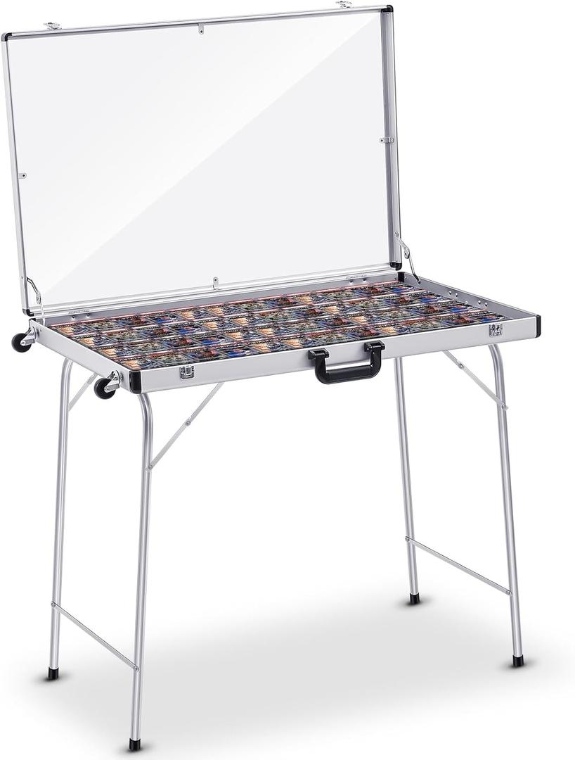 Aluminum Trade Show Display Case 34in x 22in x 20in Portable Laptop Case Foldable Locking Card Display Shelves Stand for Sports Cards Jewelry Collectible Cards Handicrafts
