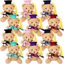 12 Pcs Mini Graduation Bear Bulk Set Soft Stuffed Bears with Cap, Sash Diploma, Graduation Gift for Preschool Graduation, 6 Colors