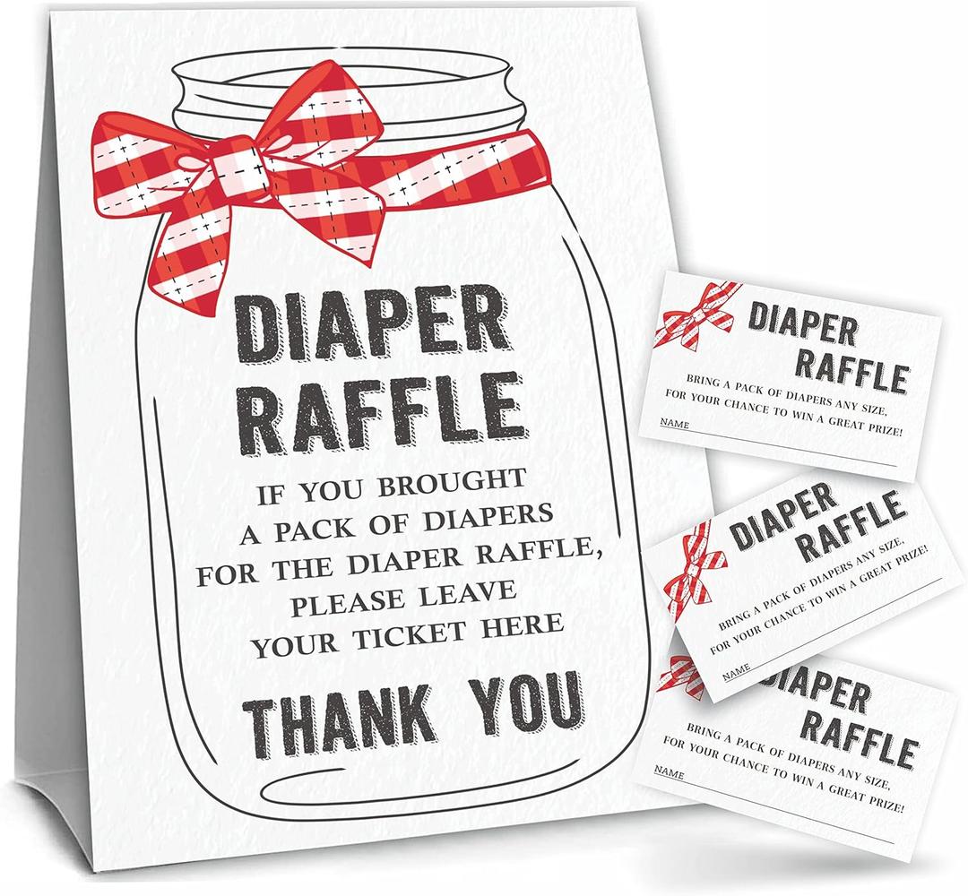 Baby-Q Bow Knot Baby Shower Party Kit, Diaper Raffle Standing Sign & Tickets, Decorations, Favors
