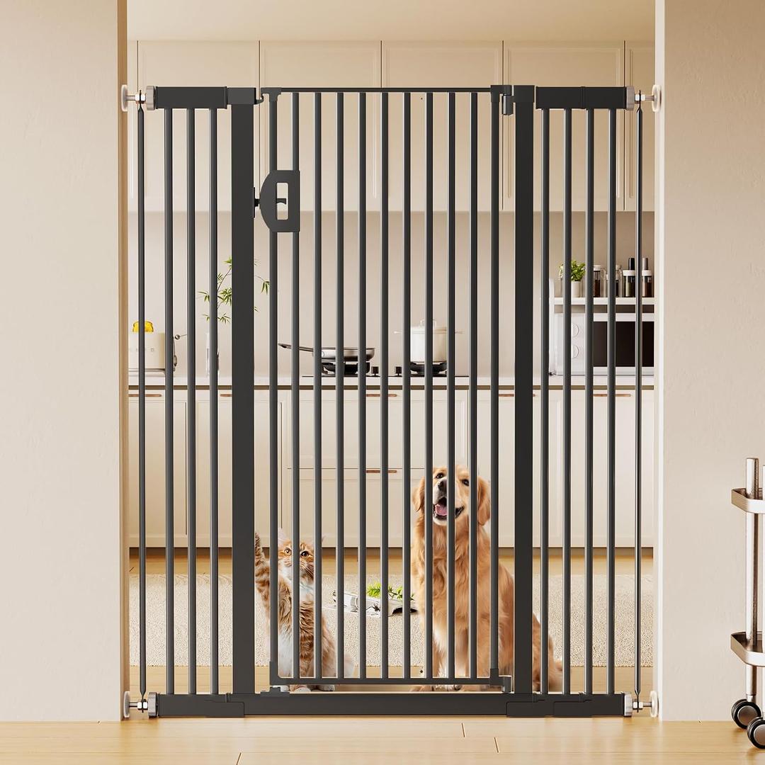 Fldofaves 57" Extra Cat Gate, Fits 29.5"-43" Wide Openings, Pressure Mounted Auto Close Tall Dog Gate with Ultra Narrow Bar Spacing, No Drill Dog Gate for Doorways, Stairs, Hallways