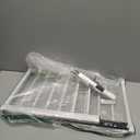 White Metal Dog Gate for Small Dogs - 13.3" Short Freestanding Puppy Gate with Retractable Sliding Rail, No Installation, Indoor/Outdoor Use, Foldable & Portable Pet Barrier