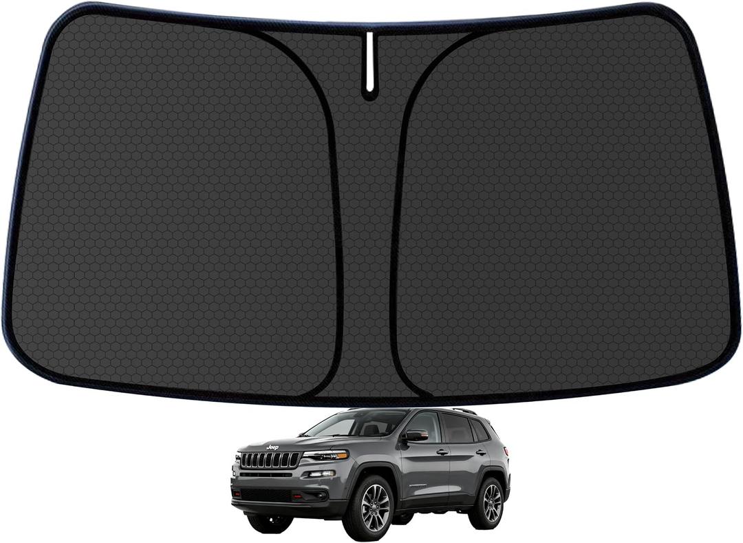 Cherokee Windshield Sun Shade for Jeep Cherokee 2014-2024 (NOT for Grand Cherokee) Blocks UV Rays Accessories,1:1 Custom Foldable Wear-Resistant Front Window Sunshade Visor,Keeps Your Car Cooler