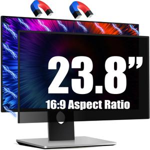 Magnetic Invisible Hidden Design Computer Privacy Screen Filter 23.8 Inch for Frameless Monitor 16:9 Aspect Ratio, Removable Anti Glare Blue Light Protector, Double Sided Reversible Eye Care Film (23.8'' Privacy Screen 16:9)