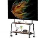 Easel Rolling TV Stand with Wheels for 32-75 Inch TVs, Decorative Mobile TV Cart with Double Wood Shelves, Portable Floor TV Stand for Living Room Office Classroom, VESA 600x400, 110 lbs