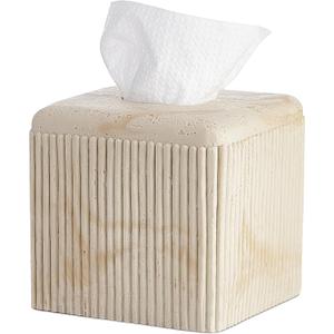 Natural Travertine Texture Striped Square Tissue Box Cover Decorative,Resin Heavy Sturdy Tissue Box Holder, Facial Paper Holder for Bathroom Vanity Countertop, Bedroom Night Stand,Office and End Table