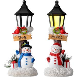 Karenhi 2 Pack Lighted Christmas Table Decorations Christmas Snowman Figurines Decoration Indoor Snowman Centerpieces Tabletop Table Decor for Xmas Holiday Winter Festive Home Party Ornament