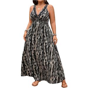 Floerns Women's Plus Size Striped V Neck Tank Dress Tie Back A Line Vacation Maxi Dresses XXL
