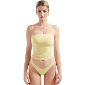 SUUKSESS Women Sexy Tube Top Summer Y2K Going Out Double Lined Basic Tank Top (Small, Pale Yellow)