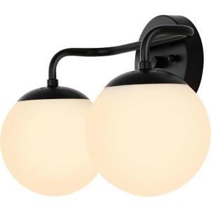 JONATHAN Y 15" Black Modern Globe Wall Sconce Vanity Light for Bathroom, White Frosted Glass Shade, Midcentury Parisian Bistro Wall Lamp, LED Bulb Included (JYL3535B)