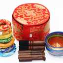 Sanskar Nepal - Tibetan Singing Bowl Set of 7, Handmade Singing Bowl for Meditation & Holistic Healing, Yoga Accessories, 3-5” Multicolored Singing Bowls with Wooden Striker, Cushion & Red Carry Box