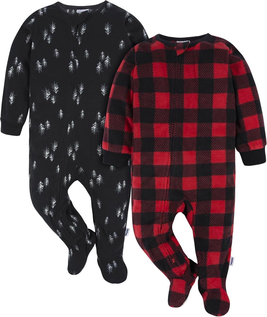 Gerber unisex-baby Fleece Footed Pajamas 2-pack (12 Months, Bear Forrest)