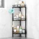 SWTYMIKI Standing Shower Caddy Corner - 3‑Tier Stainless Steel Shower Organizer Shelf with 12 Hooks and Adhesive Pads, Rustproof Corner Shelves Stand Rack for Bathroom Shower Room, Black
