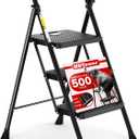 HBTower Step Ladder, Folding Step Stool with Wide Anti-Slip Pedal, Sturdy Steel Ladder, Convenient Handrail, Lightweight, Portable Steel Step Stool (Black)