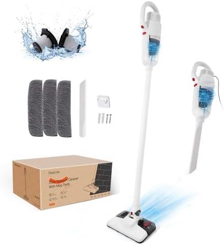 REECOO Lightweight Stick Vacuum Cleaner, Unique Vacuum and Mop Combo - 3 Dust Filters/Microfiber Pads,Corded Stick Vacuums & Electric Brooms - 400W 12Kpa Suction for Kitchen, Bedroom, Living Room