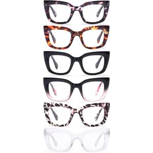 Reading Glasses for Women, 6 Pack Fashion Cat Eye Blue Light Blocking Computer Readers Anti Glare UV Eyeglasses