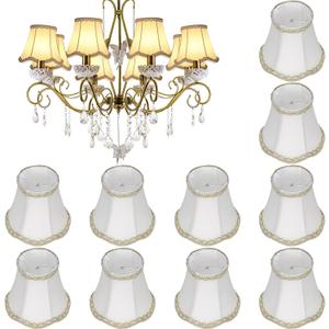 Riakrum 10 Pcs Shades for Chandeliers European Small Lamp Shade Chandelier Clip on Fabric Drum Lamp Mini Rustic Light Cover for Table Candle Wall Light Replacement, 3.1 x 5.5 x 4.7 Inch(Beige)