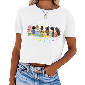 Magical Crop T Shirt for Women Magic Kingdom Shirt Family Vacation Tshirt Cute Castle Graphic Short Sleeve Tees, Large