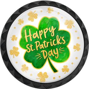 2 x 4 Pack Happy St. Patricks Day Clover Cabinet Knobs Round Drawer Pulls Shamrock Knob Cupboard Door Handles Hardware for Kitchen Bathroom Cabinets
