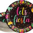 Sparkle and Bash 80 Pack Black Let's Fiesta Paper Plates for Cinco de Mayo Party Decorations, Taco Party, and Baby Shower Decorations (9 Inches)