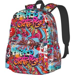 Daily Backpack Graffiti Wall, Hip Hop Art Backpacks Travel Laptop Daypack 17 inch Bags for Men Women