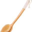 Bamboo Back Scrubber for Shower with Curved Long Handle - Stiff Natural Boar Bristles for Men and Women, Deep Cleansing and Exfoliating, Anti-Slip Grip for Wet or Dry Brushing