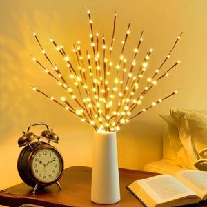 DK177 6 Pack Led Branch Light Battery Operated Lighted Branch Vase Filler Willow Tree Artificial Little Twig Power Brown 30 Inch 20 LED for Home Romantic Decoration, Warm White