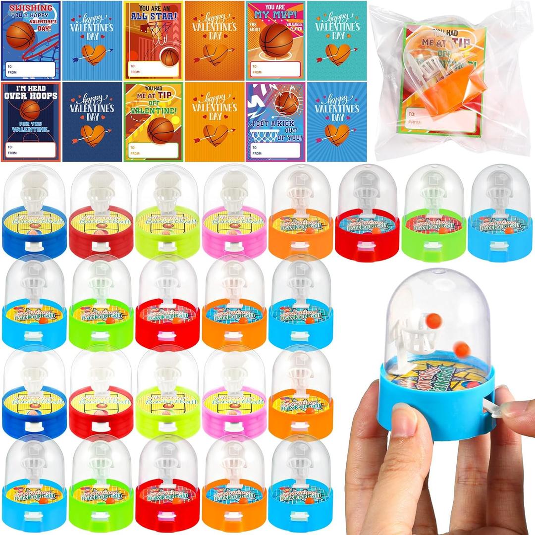 Capoda 36 Pack Valentines Day Gifts with Mini Basketball Shooting Games Sports Gift Cards Finger Basketball Toy Valentine's Exchange Greeting Cards for Classroom School Valentines Party Favors
