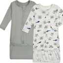 Aablexema Baby Nightgowns Rayon of Bamboo, 2Pcs Newborn Sleeper Gown with 2-way Zipper, Flip Mittens & Foot Cover, Preemie