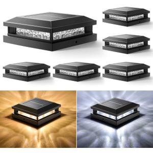 Bosceos Solar Post Cap Lights 6-Pack, 2 Modes 16LEDs Bright Solar Post Lights Outdoor Waterproof, Fence Posts Cap Light, Deck Light for 4x4 4.5x4.5 5x5 Posts for Patio Garden Decor, Black
