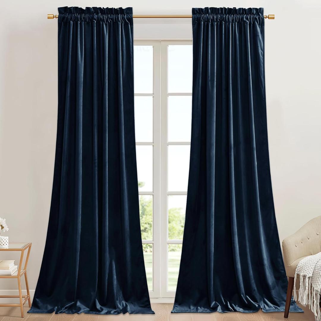 StangH Navy Blue Blackout Velvet Curtains for Doorway, 84 inches 2 Panels Thermal Insulated Noise Reducing Room Dividers for Living Room/Bedroom/Apartment, W42 x L84, 2 Panels
