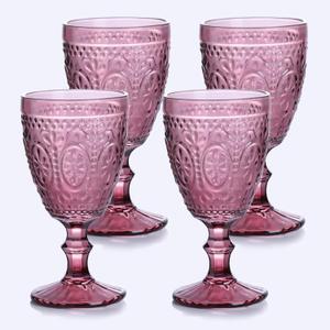 Purple Wine Glasses set of 4, Purple Goblets, Vintage Drinking Glassware, Colored Glassware Set for Party, Home & Wedding