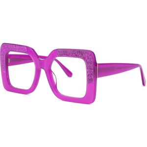 VOOGLAM Oversize Square Non Prescription Glasses for Women Blue Light & UV400 Blocking Black Acetate Computer/Phones/TV
