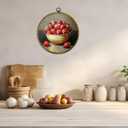 CUANFDDSF Moody Strawberry Cottage Kitchen Round Wall Art, Still Life Country Kitchen Wall Hanging Frame Decor, Vintage Fruit Farmhouse Canvas Prints Decorations for Home Dining Room, 10x10 Inch (Colour 05)