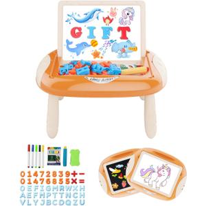 Gift for 1-2 Years Old Toddlers, Toddler Toys with Magnetic Letters and Numbers, Portable Doodle Board Easel, Learning and Educational Toy for 1-2 Years Old Boys Girls (Creamy Orange)