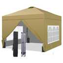 GDY 10x10ft Pop Up Canopy Tent with Sidewalls, Outdoor Canopy Gazebos, Beach Tent, Easy Set up Gazebo for Events, Parties, Camping, Brown.