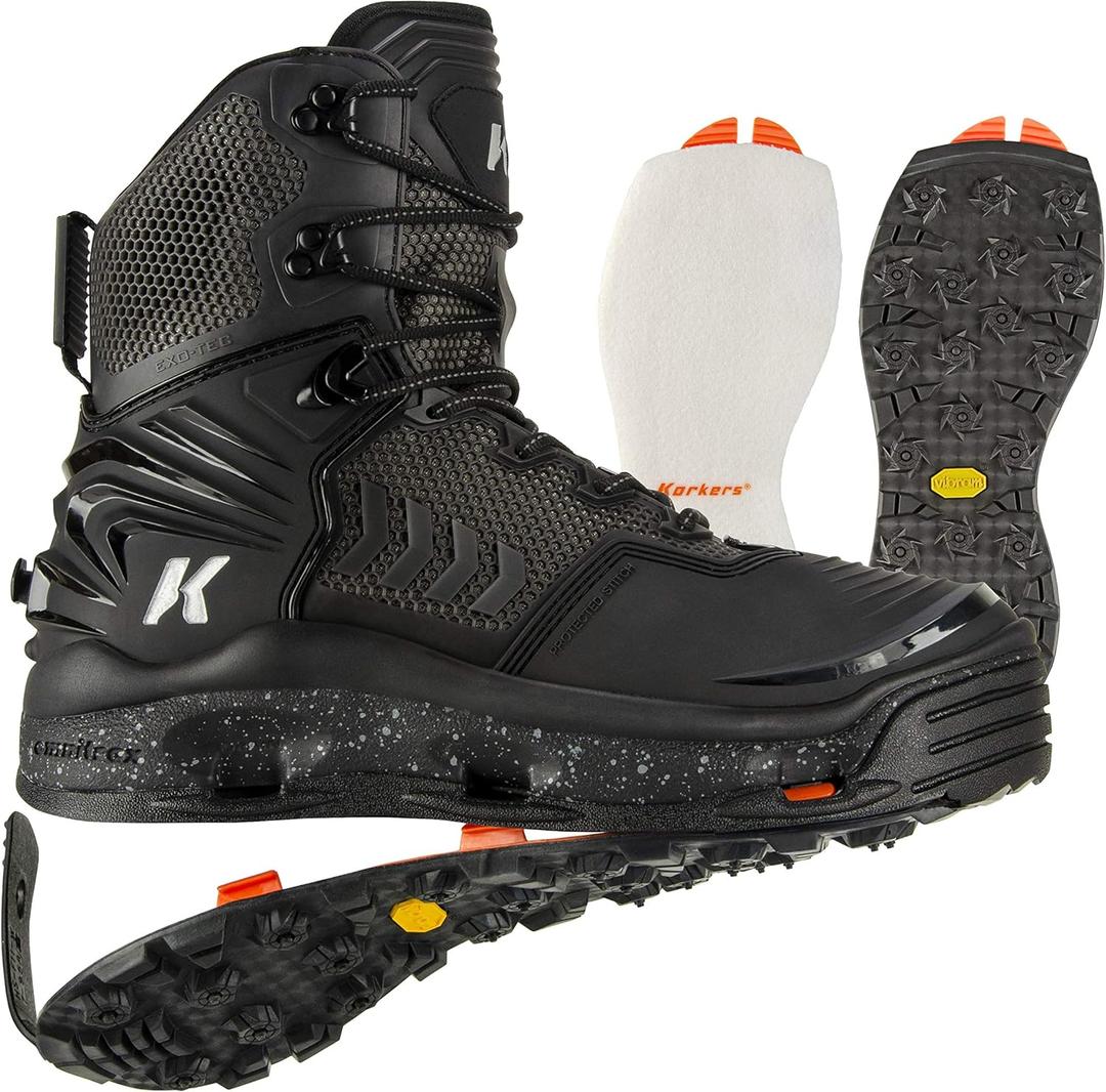 Korkers River Ops Wading Boots
Interchangable Soles With Quck-Drain, Black, Size 14