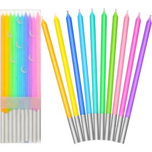 BBTO 100 Count Rainbow Birthday Candles Bulk Long Thin Colorful Pastel Cake Cupcake Candles Set for Birthday Party Wedding Cake Decorations Supplies
