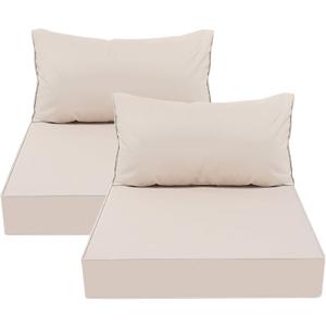 AAAAAcessories Outdoor Deep Seat Cushions, Waterproof, Fade-Resistant Patio Furniture Replacement Cushions, 24" x 24" x 5" + 24" x 13.5", Set of 2, Khaki Beige