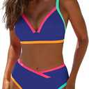 popvil High Waisted Bikini Sets for Women Neon Two Piece Swimsuit Sexy High Cut 2026 Bathing Suit, S, Blue