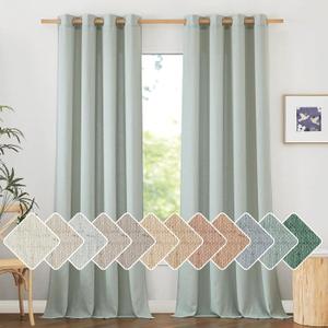 NICETOWN Linen Sage Green Curtains 96 inches Long for Living Room, Grommet Privacy Assured Linen Blend Window Treatments with Light Filtering for Living Room/Bedroom, W55 x L96, 2 Panels