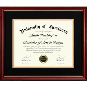 Luminary 15x18 Wood Diploma Frame with 11x14 Opening Black Mat for College Degree Certificate Document, Cherry Red Color Wooden Frame with Tempered Glass Panel for Wall Mount Display